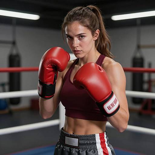 Female Boxer in Gym Ring