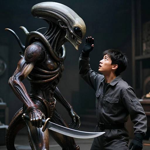 Tense Confrontation Between Human and Alien