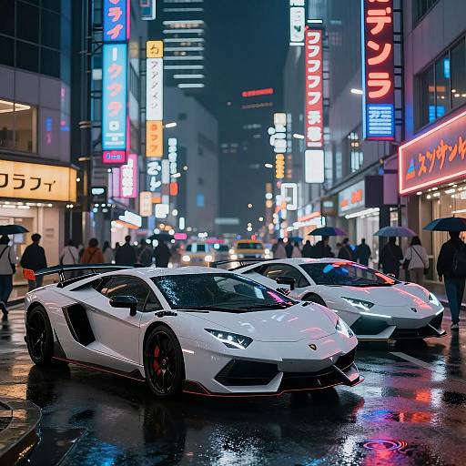 Neon-Lit Sports Cars in Dystopian Tokyo