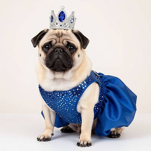 Elegant Pug in Sapphire Evening Dress