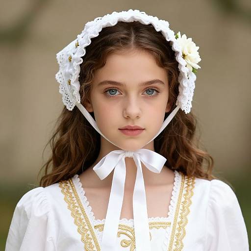 Girl in White Dress with Bonnet