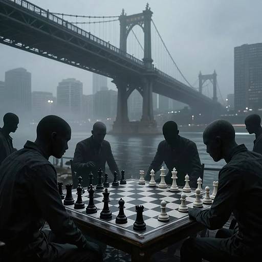 Mystical Chess Duel Under Urban Bridge