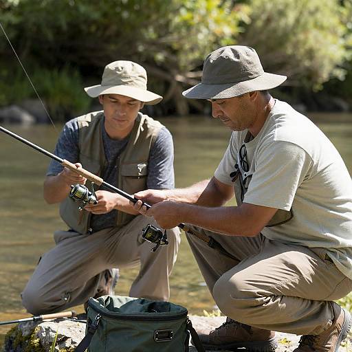 Two Men Fishing by a Serene River