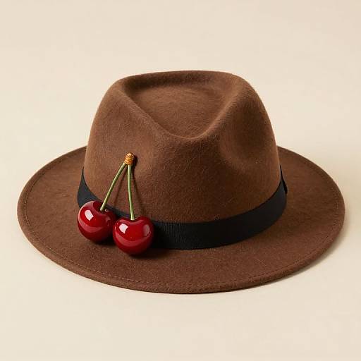 Brown Hat with Cherry Adornments