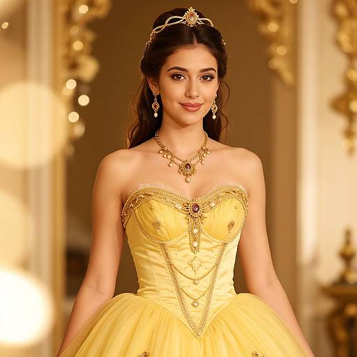 Regal Woman in Ornate Yellow Gown