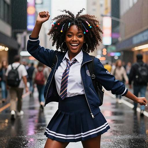 Anime Girl with Afro in Sci-Fi School Uniform