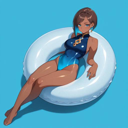 Elegant Woman in Swimsuit with Blue Background Elegant Woman in Swimsuit with Blue Background