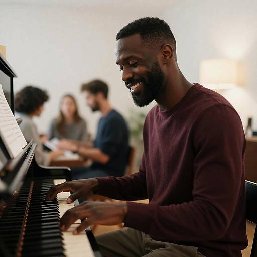 Smiling Black Man Playing Piano Photograph