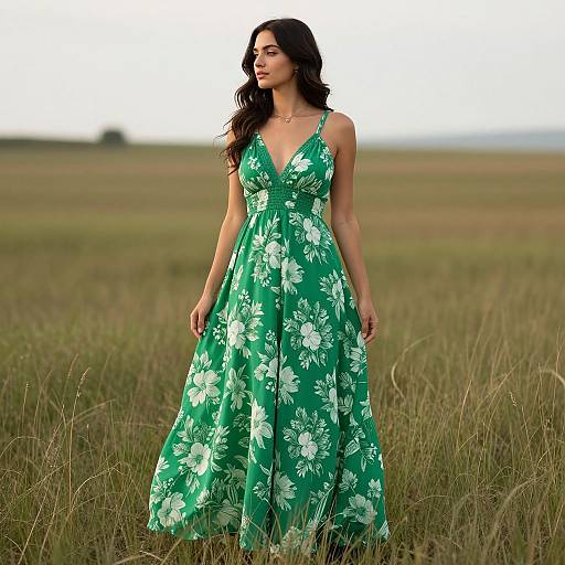 Woman in Floral Dress Embracing Nature