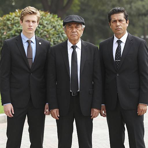 Three Men in Black Suits Outdoors