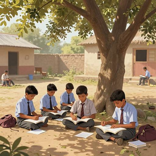 Pakistani Boys Studying in Village School