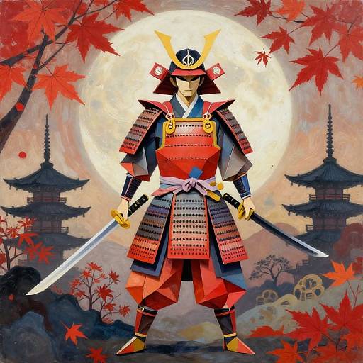 Expressionistic Origami Samurai Artwork