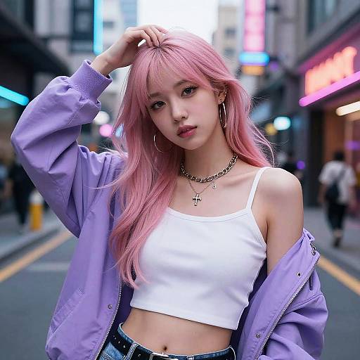 Cyberpunk E-Girl Neon Portrait