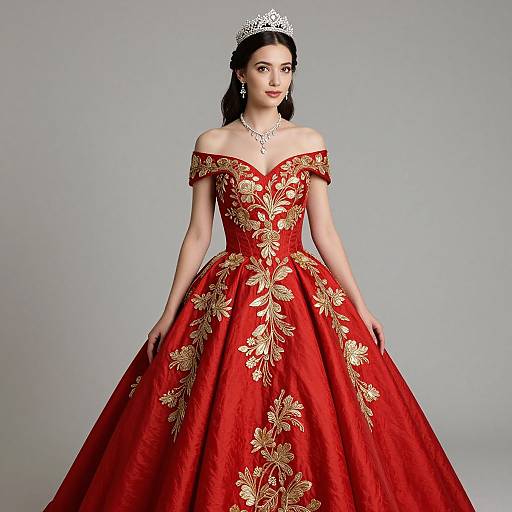 Elegant Woman in Red Embroidered Gown