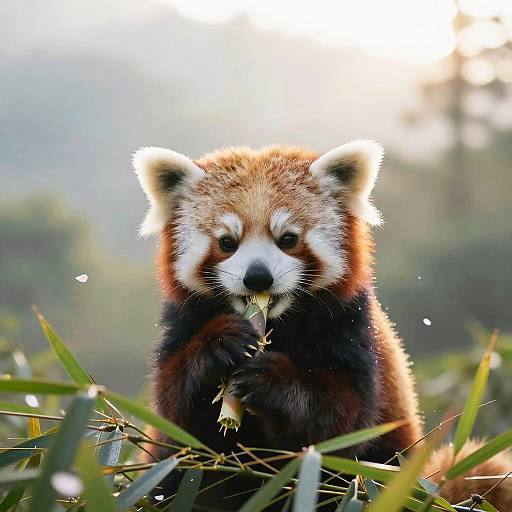Young Red Panda in Misty Mountain Forest