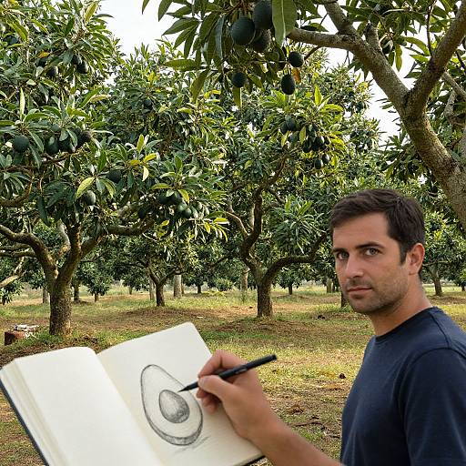 Man Sketching in Avocado Orchard