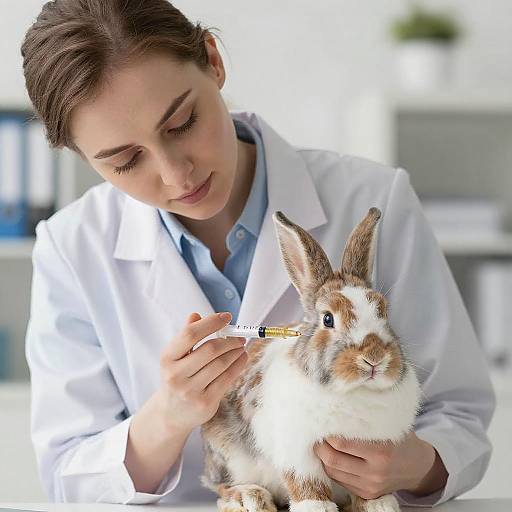 Caring Veterinarian Administering Medication to Rabbit