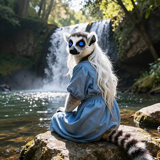 Anthro Ring-Tailed Lemur at Waterfall