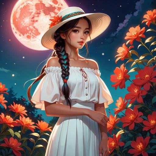 Serene Woman Under a Full Moon