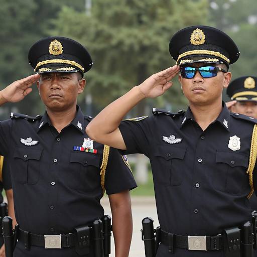 Saluting Officers in Uniform Outdoors