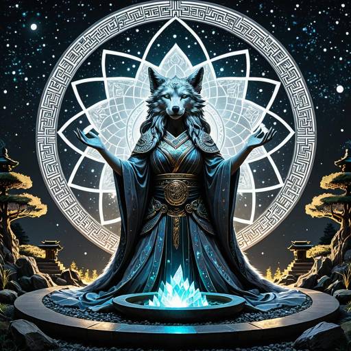 Ethereal Wolf Deity in Japanese Zen Garden