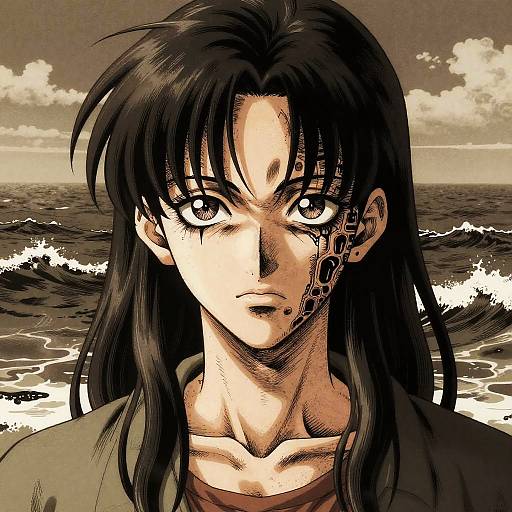 Sepia Suminagashi Cyberpunk Horror Portrait