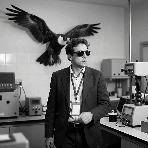 Man in Suit with Sunglasses in Laboratory