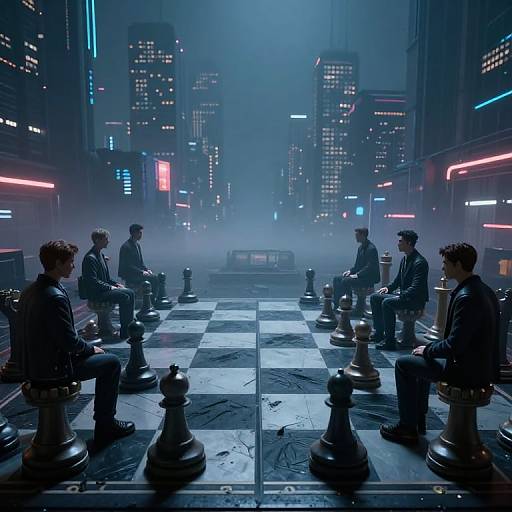 Cyberpunk 3D Urban Chessboard