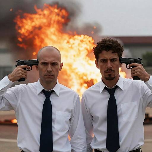 Intense Duel Amid Fiery Explosion