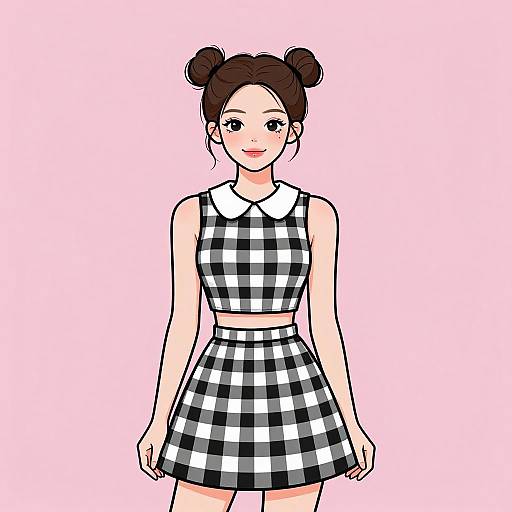 Smiling Woman in Preppy Gingham Outfit