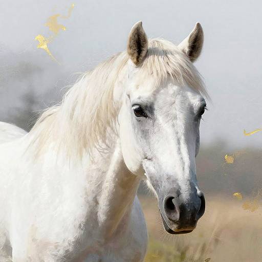 Ethereal White Horse Portrait in Gold