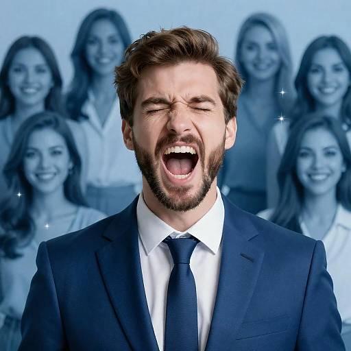 Intense Shouting Man Amid Cheerful Women