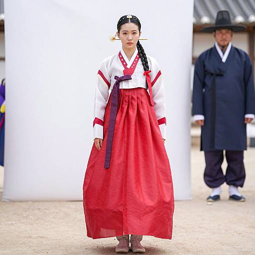 Elegant Woman in Traditional Korean Hanbok