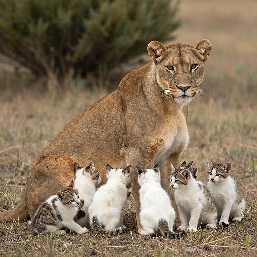 Mountain Lion Mother with Adorable Kittens