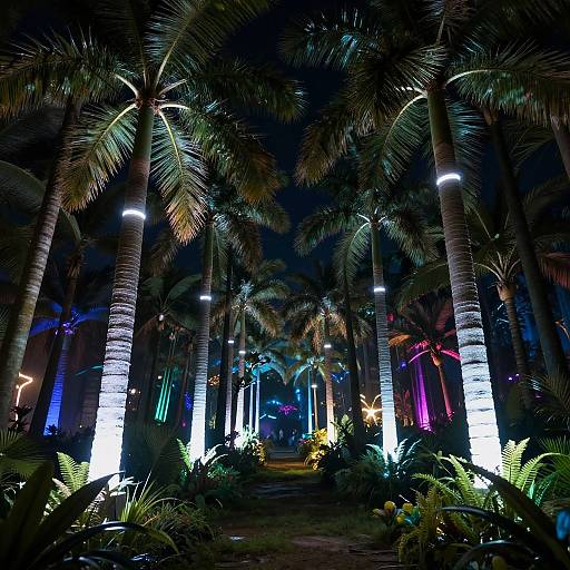 Neon Glowing Palm Forest Night