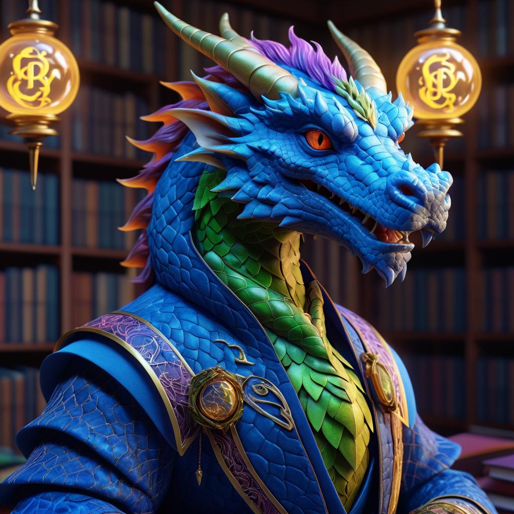 Detailed Portrait of a Mystical Dragon Librarian