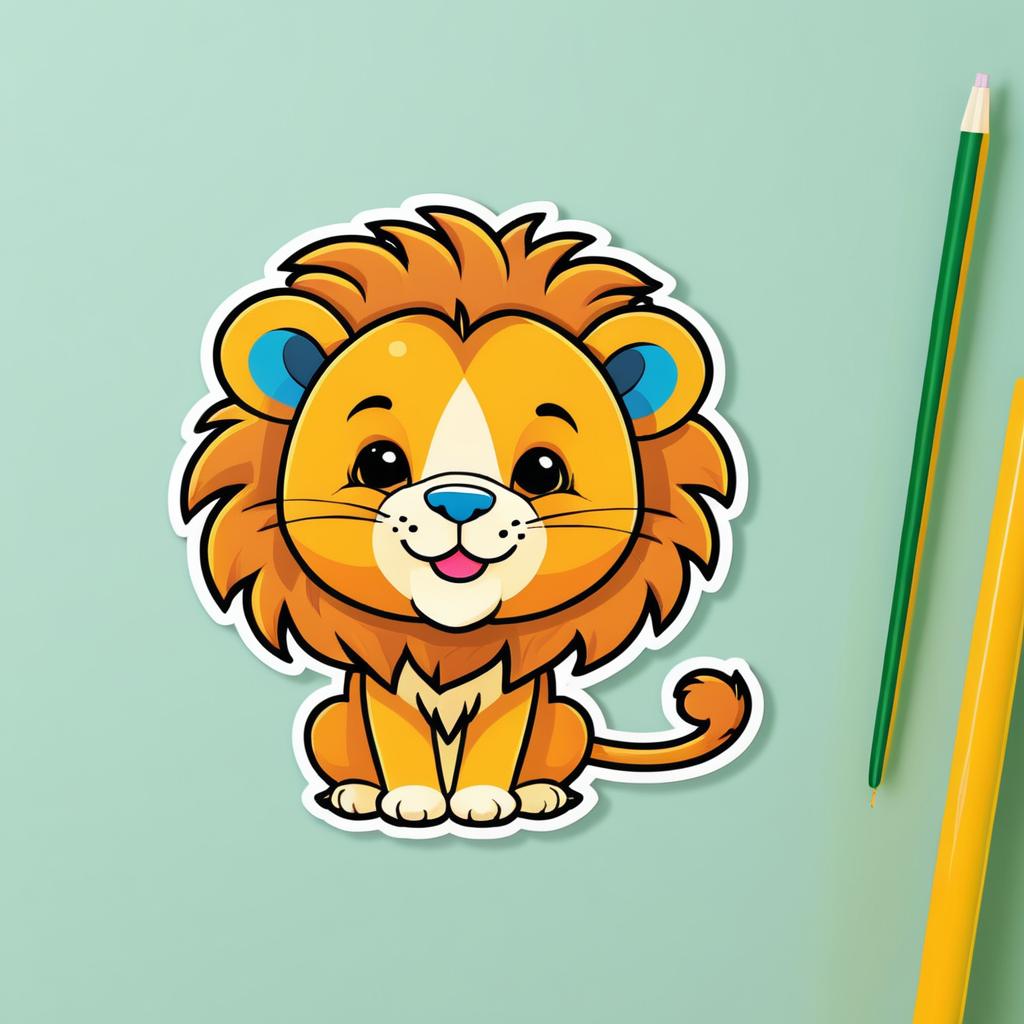 Cute Cartoon Lion Sticker for Kids