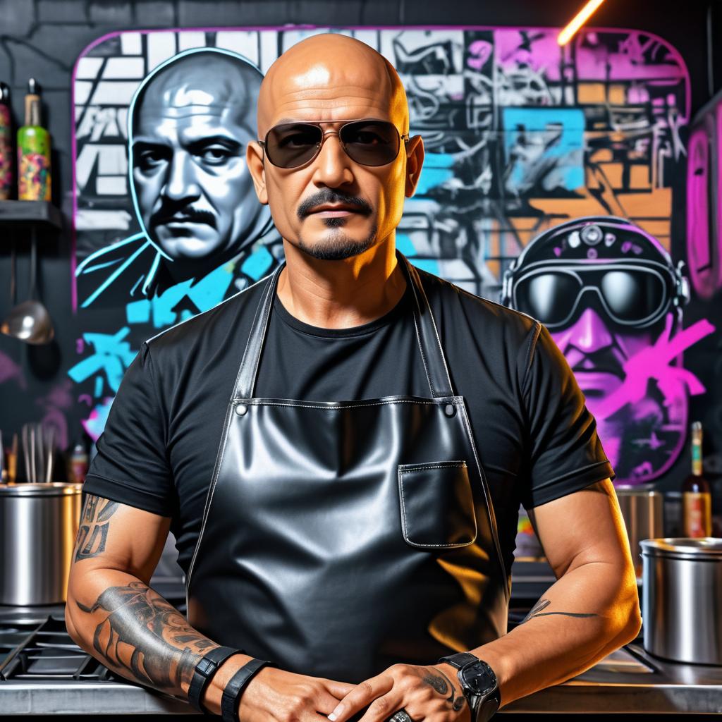 Cyberpunk Chef Portrait with Realistic Detail