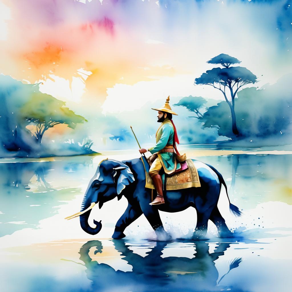 Noble Elephant and Horse in Watercolor