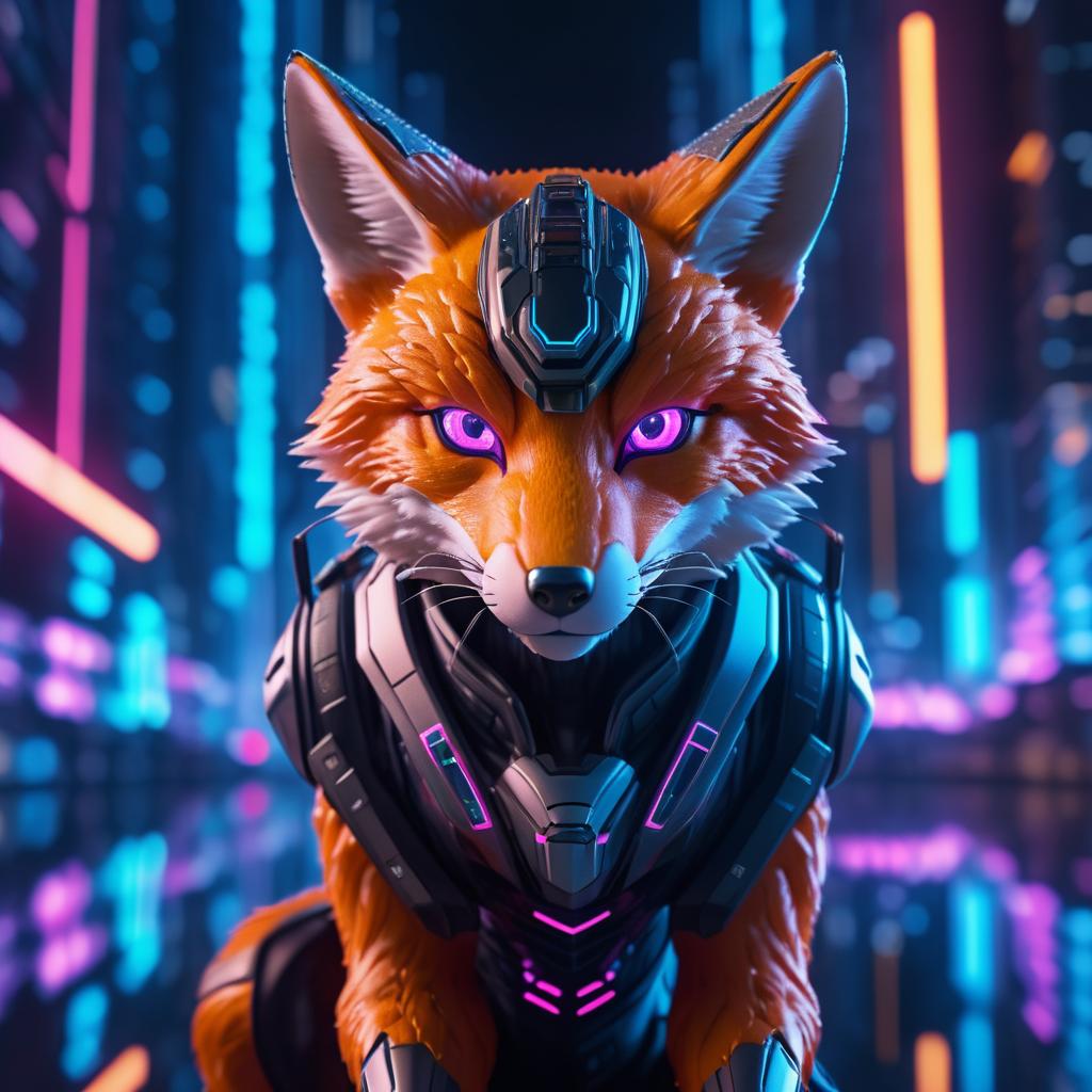 Futuristic Cyborg Fox in Urban Setting