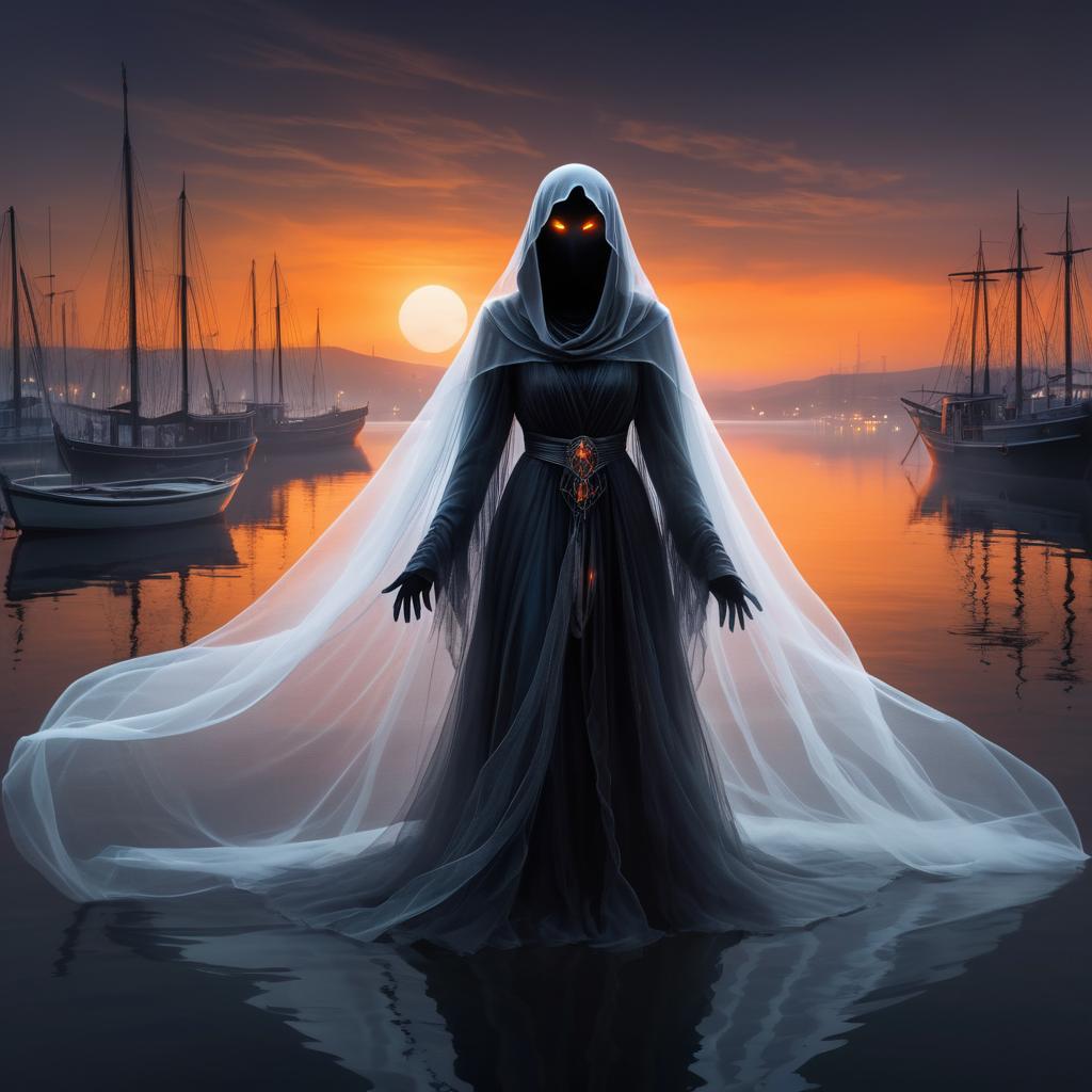 Eerie Wraith Haunting a Twilight Harbor