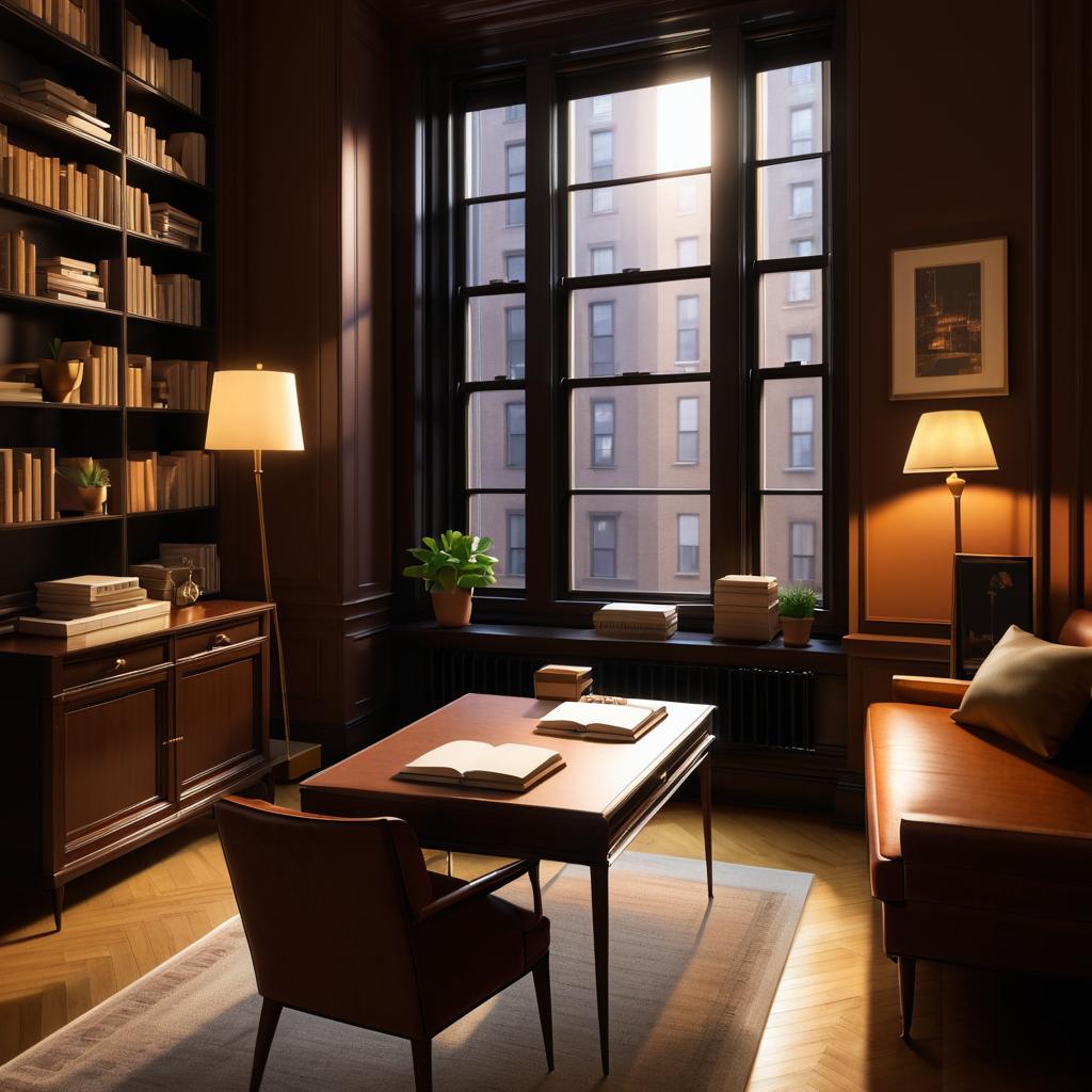 Serene Night in a Brownstone Study