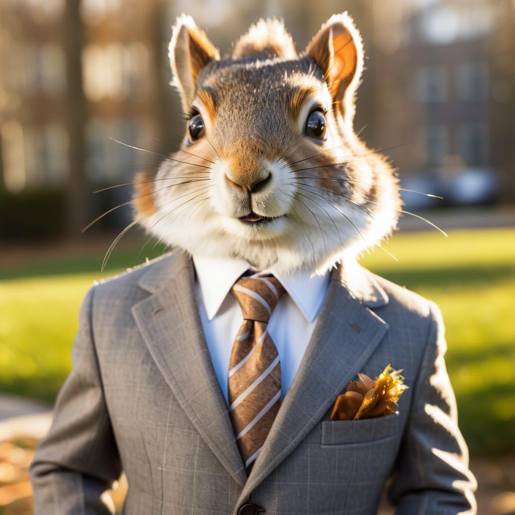 Charming Squirrel in Suit and Tie Portrait