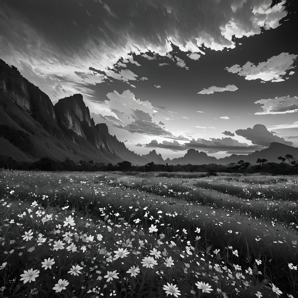 Dramatic Black-and-White Tropical Landscape