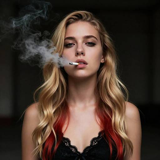 Mysterious Young Woman with Smoke