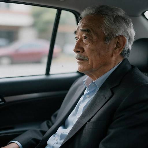 Intense Gaze of an Old Man in Car