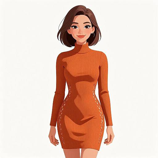 Smiling Woman in Burnt Orange Dress