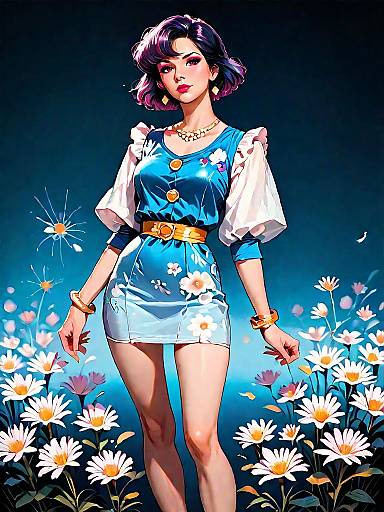 Retro Woman in Floral Mini Dress