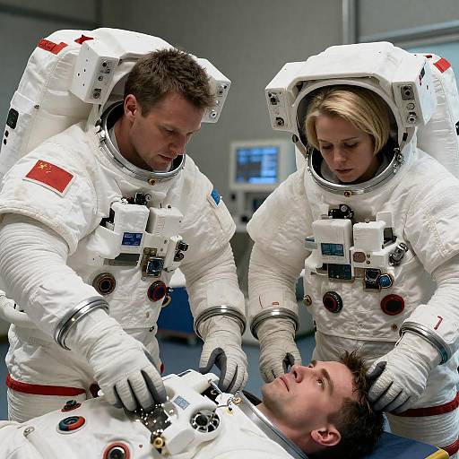 Astronauts Assisting Wounded in Space