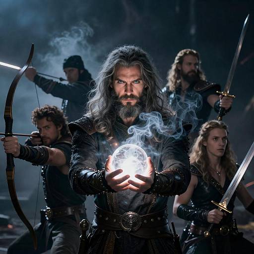 Epic Fantasy Scene with Six Men